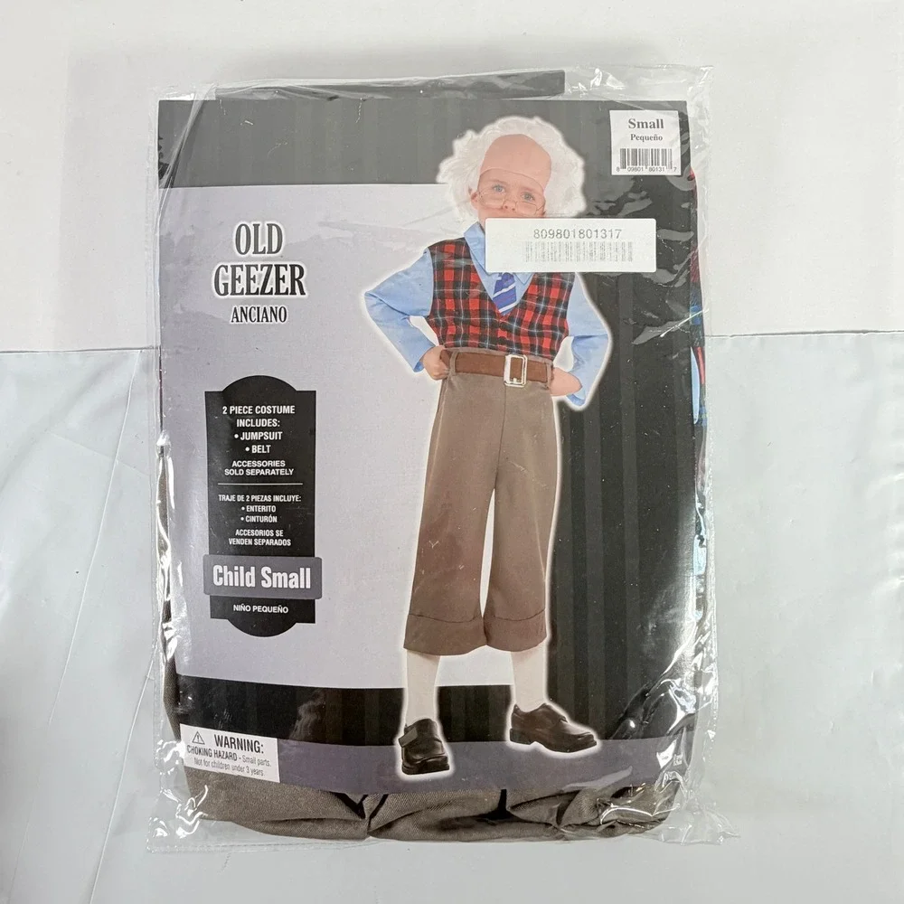 Amscan Kids Old Geezer Old Man Halloween Costume Jumpsuit Child Small 4-6 NEW - Picture 1 of 5